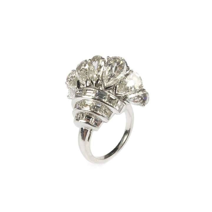 Mid-20th century pear diamond fan cluster ring